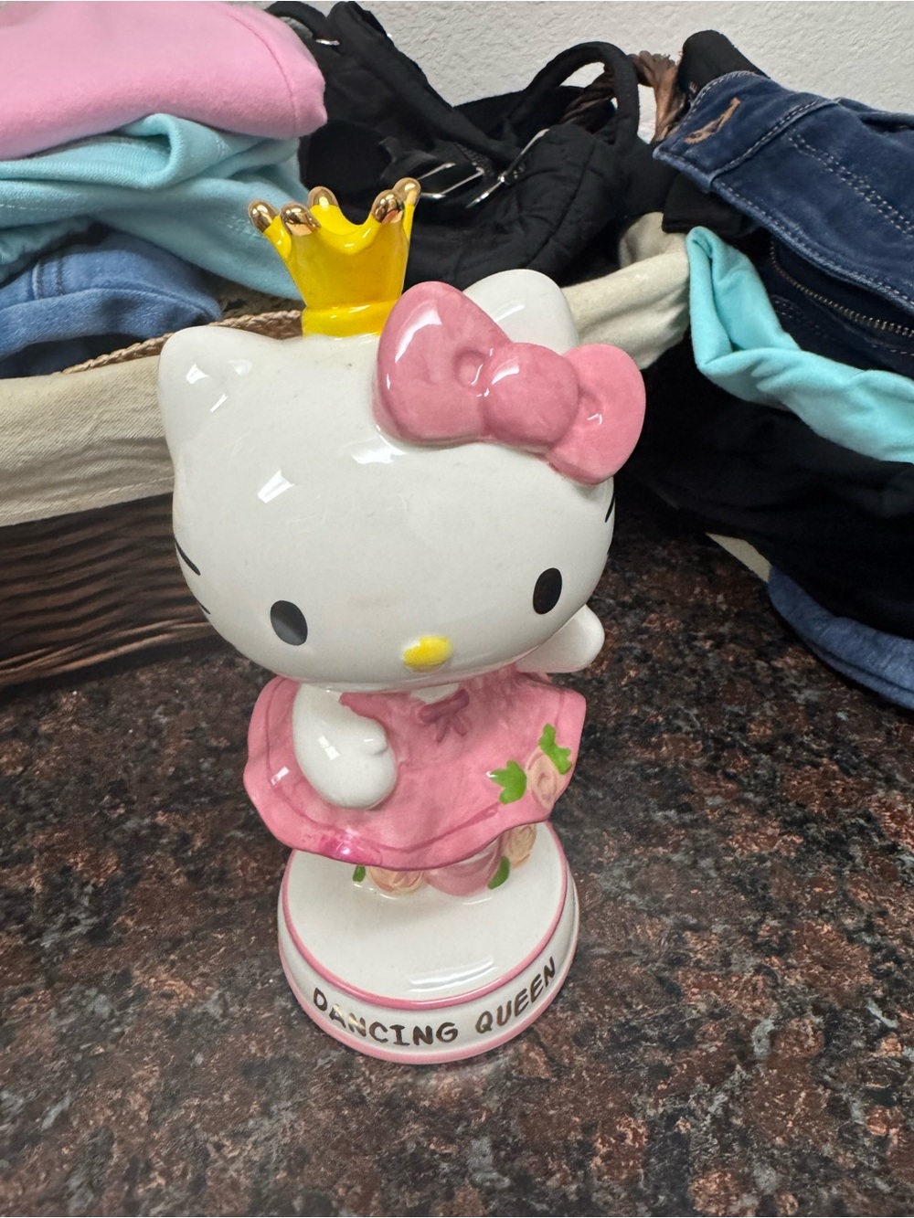 Hello Kitty Pink Bow Ceramic Princess Figurine with Gold Crown